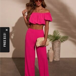 Vici Vibrant Pink Off-Shoulder Jumpsuit